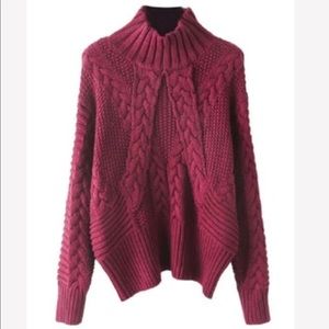 Chunky, Braided-Knit Mock Neck Sweater